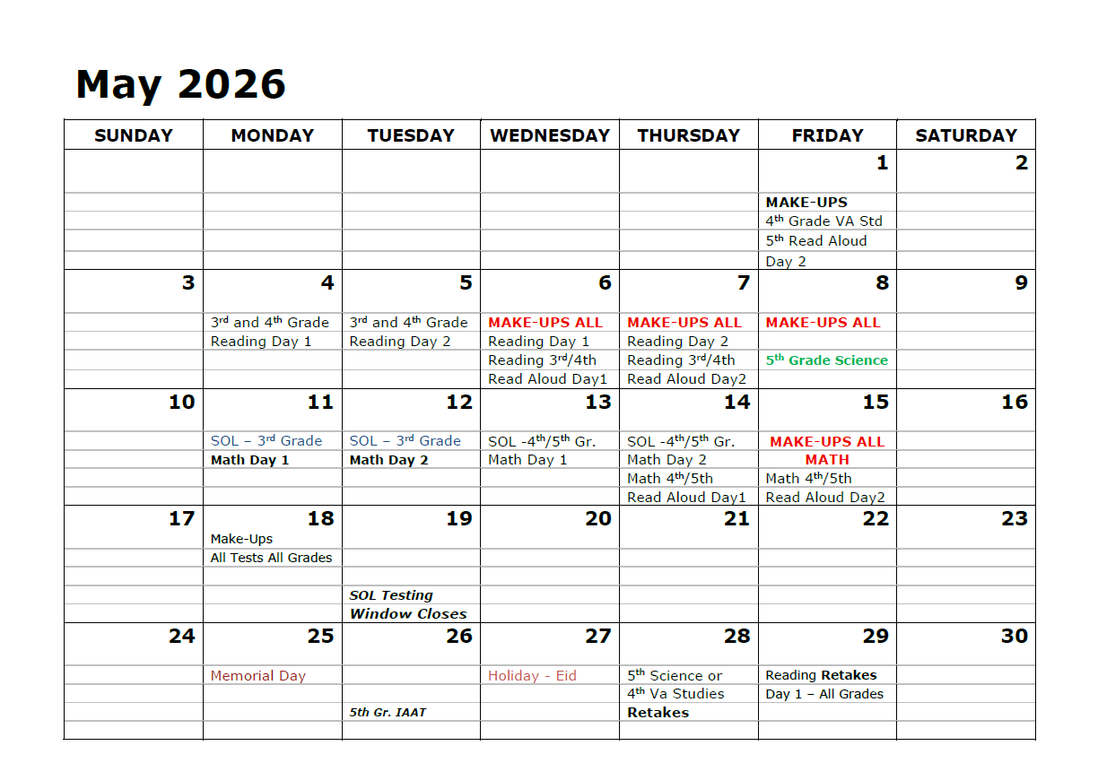 May SOL Dates